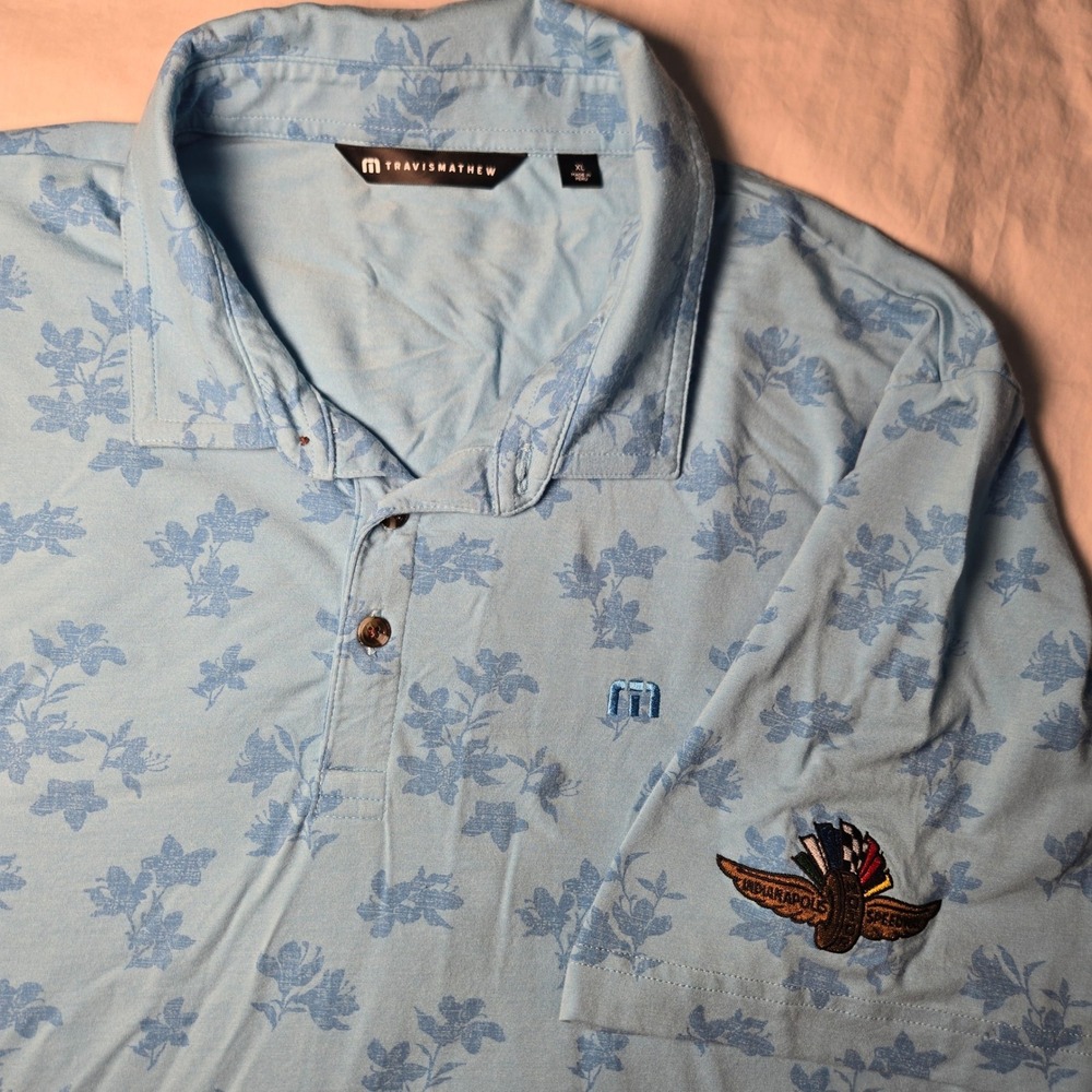 TravisMathew Shirt XL Blue Floral Polo Indianapolis Motor Speedway Golf